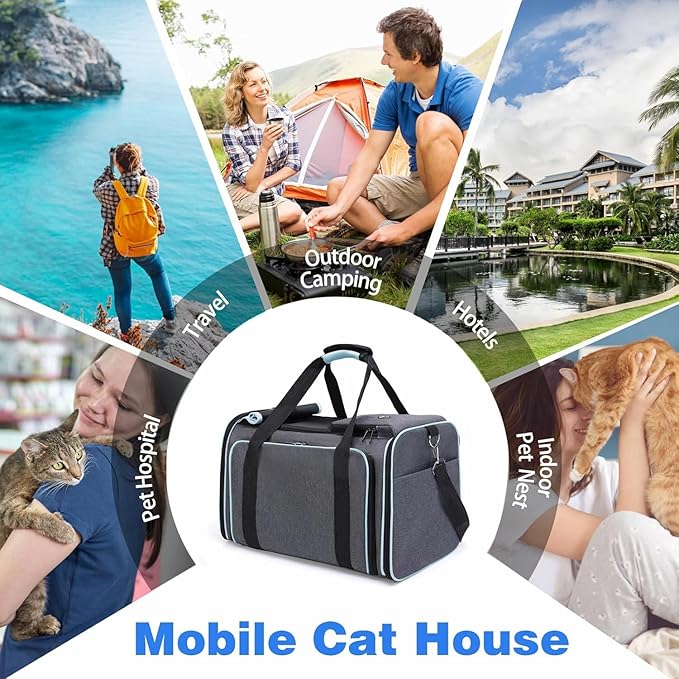 Cat, Dog Carrier for Pets Up to 20 Lbs,Sides Expandable Pet Carrier Bag Large Mesh Safe,Airline Approved Animal Carrier,Soft Sided Collapsible Pet Travel Carrier,Foldable Portable Pet Home(Blue)