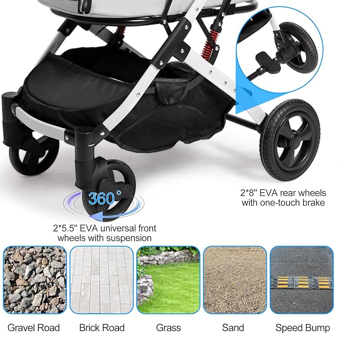 Pet Stroller for Medium Small Dog &amp; Cat, Foldable Lightweight Dog Stroller with Storage Basket Pet Travel Carriage with Safety Leashes, 4 Wheel, Gray