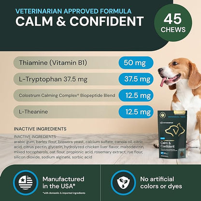 VetriScience Veterinary Strength Calm &amp; Confident Chews - Stress Supplement for Cats - Supports Brain Function for Cats - with L-Theanine, Thiamine &amp; More - 45 Count