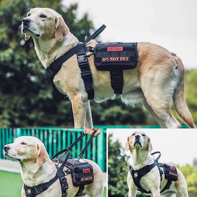 OneTigris Service Dog Vest Harness, Service Dog Cape Guardian Dog Backpack Harness with Pouches Dog Saddle Bag for Small Medium and Large Dogs (Black, Large)
