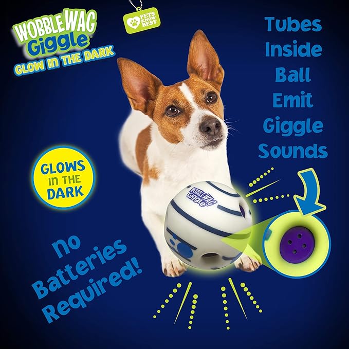 Wobble Wag Giggle Glow in The Dark | Rolling Enrichment Toy for Playtime, Interactive Play for Indoor or Outdoor, Keeps Dogs &amp; Puppies Large, Medium or Small Busy &amp; Moving, As Seen on TV | Pack of 1