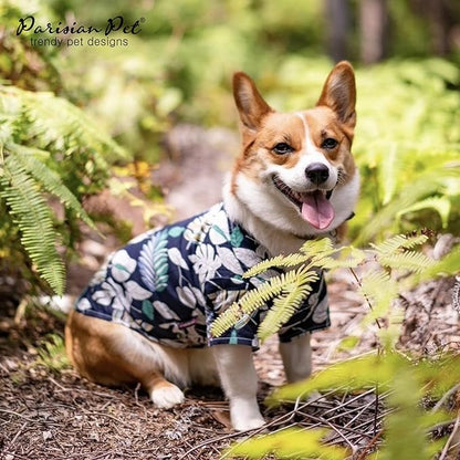 Parisian Pet Palm Leaves Shirt - 100% Cotton Summer Clothes - Stylish Beach Outfit for Dogs - Hook and Loop Closure Costume - Machine Washable - XL for Large Dogs