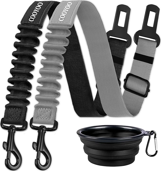 COOYOO Dog Seat Belt,3 Piece Set Retractable Dog Car Harness Adjustable for Vehicle Nylon Pet Safety Heavy Duty &amp; Elastic