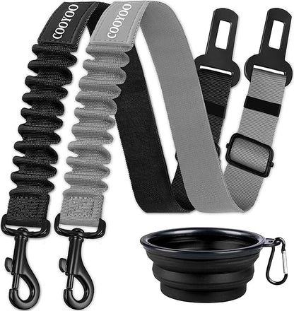 COOYOO Dog Seat Belt,3 Piece Set Retractable Dog Car Harness Adjustable for Vehicle Nylon Pet Safety Heavy Duty &amp; Elastic
