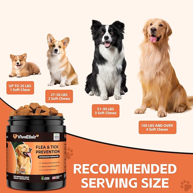 Flea and Tick Prevention for Dogs – 200 Soft Chews - Dog Flea and Tick Treatment &amp; Oral Flea Pills – Skin &amp; Coat Health - Made in USA - for Small, Medium, Large Dogs