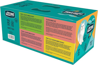 A Strong Heart Canned Wet Cat Food, Dinner Variety Pack - 5.5 oz Cans (Pack of 32), Made in The USA with Real Chicken, Turkey &amp; Salmon