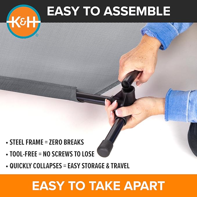 K&amp;H Pet Products Elevated Outdoor Dog Cot Bed, Raised Cooling Bed with Washable Breathable Mesh for Large Dogs, Portable Raised Platform Pet Bed, Heavy Duty Metal Frame Hammock Bed, Jumbo, Gray