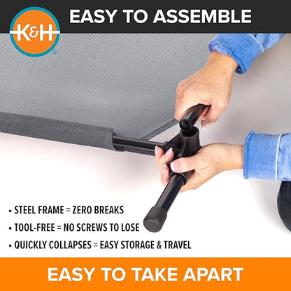 K&amp;H Pet Products Elevated Outdoor Dog Cot Bed, Raised Cooling Bed with Washable Breathable Mesh for Large Dogs, Portable Raised Platform Pet Bed, Heavy Duty Metal Frame Hammock Bed, Jumbo, Gray