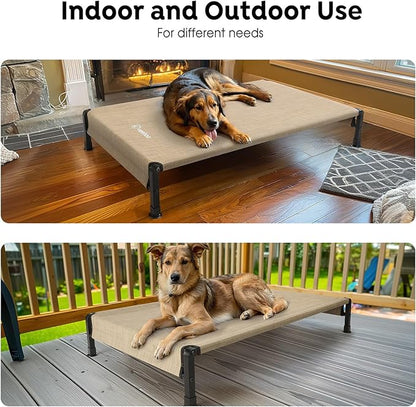 Veehoo Cooling Outdoor Dog Bed, Heavy Duty Elevated Pet Bed with Washable &amp; Breathable Teslin Mesh, Non-Slip Silicon Feet, Dog Cot Bed with Support Hem, 41" x 27", Beige Coffee, CWC2433