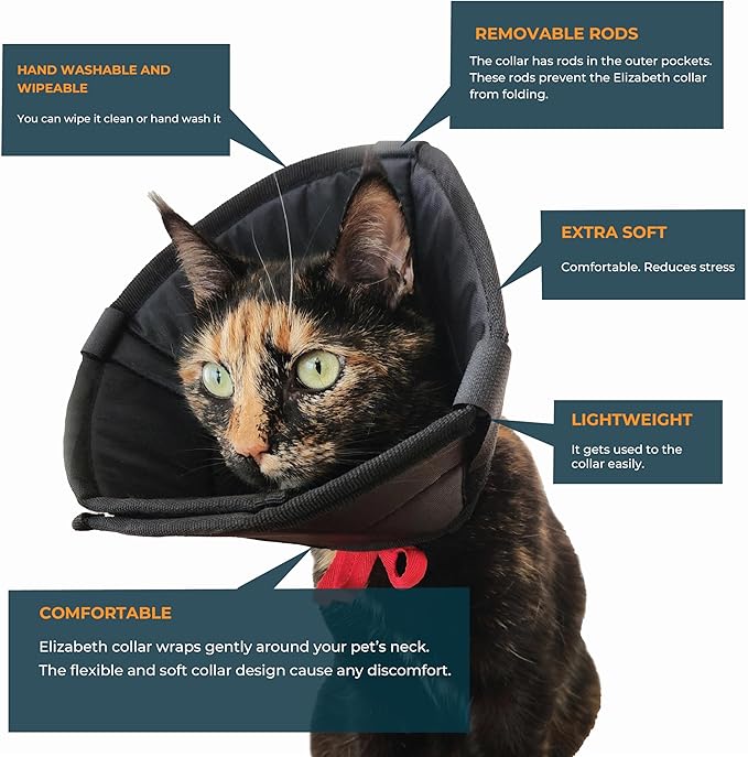 Cat Cone Collar - Soft Adjustable Cat Elizabethan Healing Collar – Lightweight Wound‑Protection Neck Cone for Licking/Biting Prevention, Fits Neck 6.5″–10.5″, Ideal Post‑Surgery &amp; Injury Care
