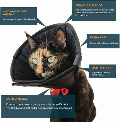 Cat Cone Collar - Soft Adjustable Cat Elizabethan Healing Collar – Lightweight Wound‑Protection Neck Cone for Licking/Biting Prevention, Fits Neck 6.5″–10.5″, Ideal Post‑Surgery &amp; Injury Care