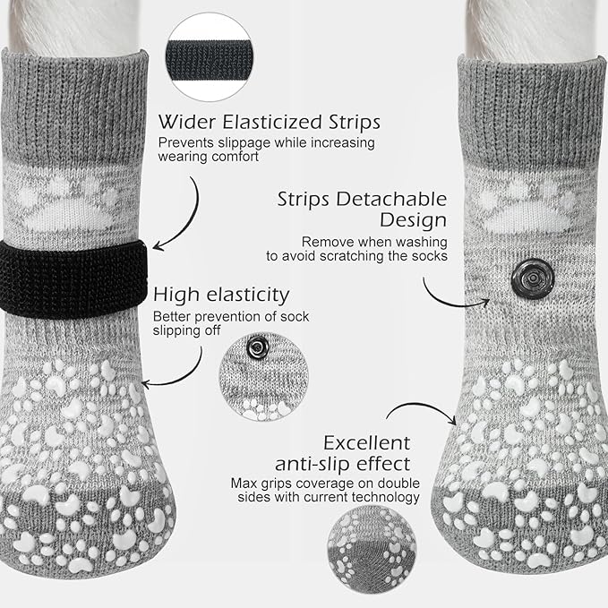 EXPAWLORER Anti Slip Dog Socks to Prevent Licking Paws, Dog Shoes for Hot Pavement, Dog Booties for Small Medium Large Senior Dogs, Traction Control Boots &amp; Paw Protectors for Hardwood Floors