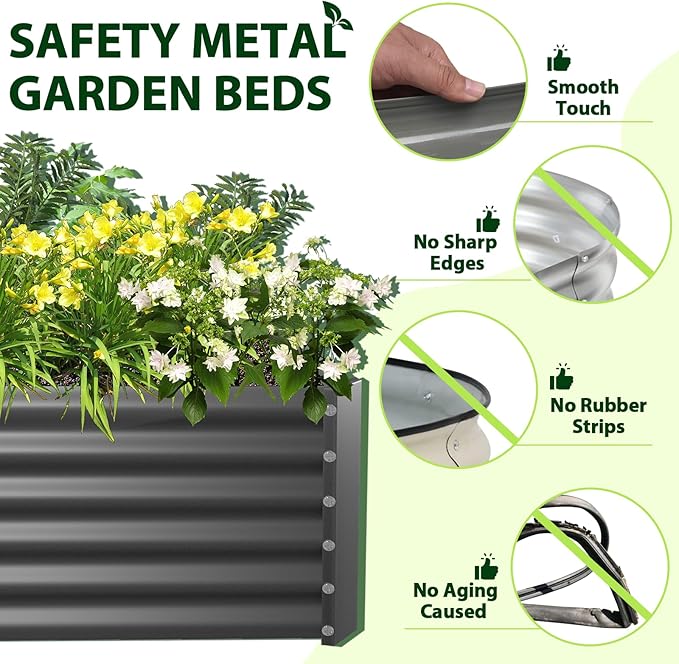 A ANLEOLIFE 6X3X1.5 ft Galvanized Raised Garden Beds Outdoor, Rectangular Metal Planter Box for Planting Vegetables Flowers Herb, Anti-Rust &amp; Easy-Setup, Quartz Grey