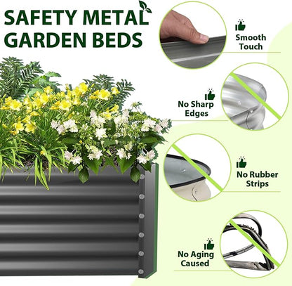 A ANLEOLIFE 8X4X1.5 ft Galvanized Raised Garden Beds Outdoor, Rectangular Metal Planter Box for Planting Vegetables Flowers Herb, Anti-Rust &amp; Easy-Setup, Quartz Grey