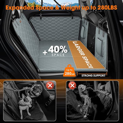 MIXJOY Back Seat Extender - Hard Bottom Dog Car Seat Cover, Waterproof &amp; Foldable Dog Hammock for Car Travel, Grey