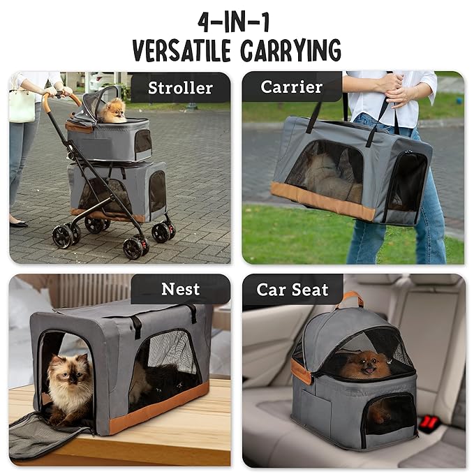 Double Pet Stroller with Detachable Carriers - Ideal for 2 Dogs or Cats - Compact &amp; Convenient Design - Easy Assembly Double Dog Stroller - Graphite Gray