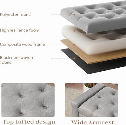 Ottoman with Storage, 48.8" Fabric Storage Ottoman Bench with Hinge, Bedroom Bench, Upholstered Benches with Seating for Living Room, Entryway (Grey)