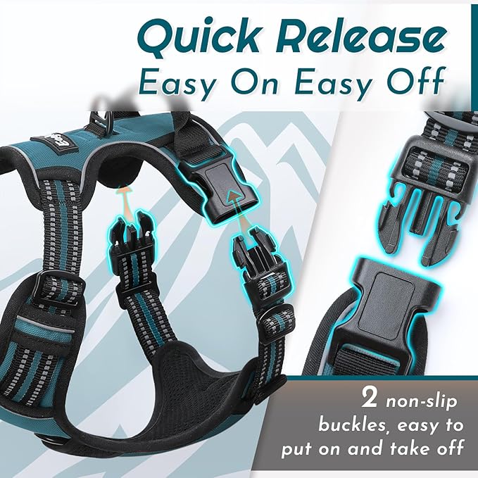 Eagloo Dog Harness Small Sized Dog, No Pull Service Vest with Reflective Strips and Control Handle, Adjustable and Comfortable for Easy Walking, No Choke Pet Harness with 2 Metal Rings, Dark Green, S