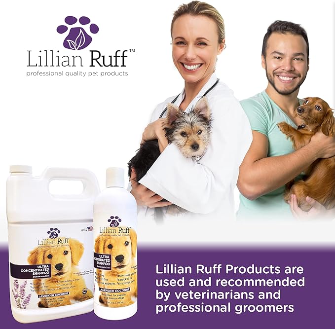 Lillian Ruff High Concentrate Professional Grooming Shampoo for Dogs with Hydrating Essential Oils – 30:1 Concentration for Bathing System - Clean, Condition, &amp; Deodorize Dry, Sensitive Skin (16oz)