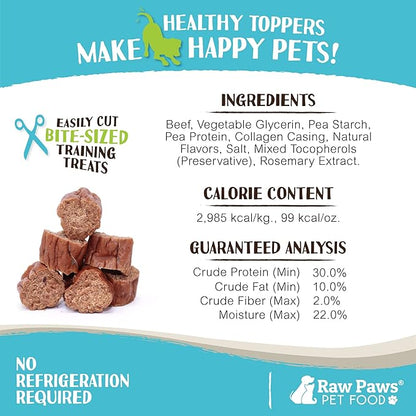 Raw Paws Grain-Free Soft Sausage Treats for Dogs &amp; Cats - Beef Recipe, 6-oz - Made in USA - Great for Training Puppies or as a Reward - Beef Jerky for Dogs - Soft Cat Treats
