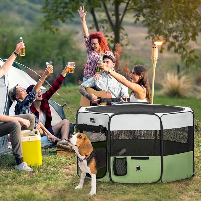 PETSFIT Portable Dog Playpen,36" Dog Play Pen Indoors with Removable Waterproof Mat &amp; Zippered Roof | RV, Camping, Travel Dog Pen | Whelping &amp; Cat Observation Space(36" L x 36" W x 21" H)