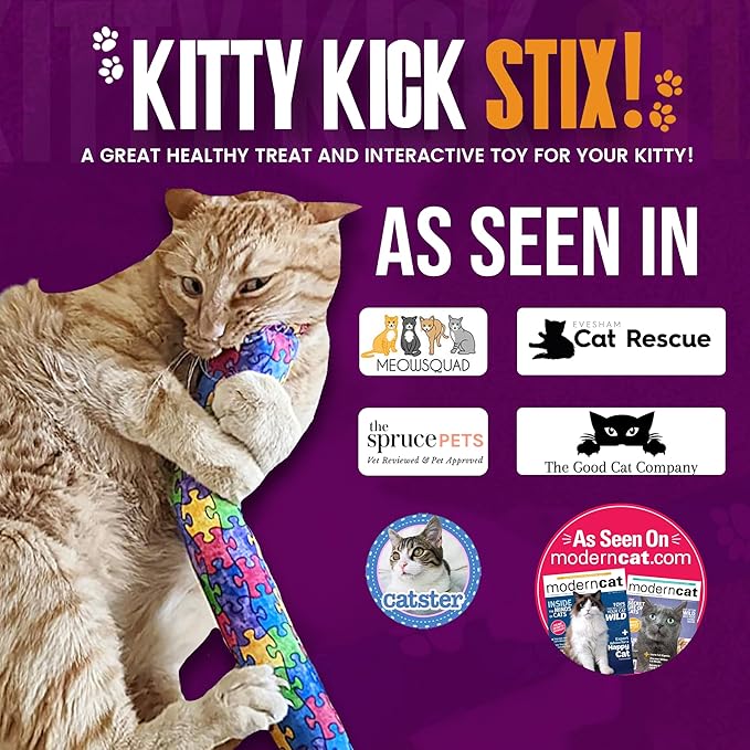 Kitty Kick Stix 15" Catnip Kicker Toy – Set of 2 | Handmade in USA | Interactive Cat &amp; Kitten Toy | Durable Kicker Packed with 100% Potent Catnip for All Breeds (Cat Selfies)