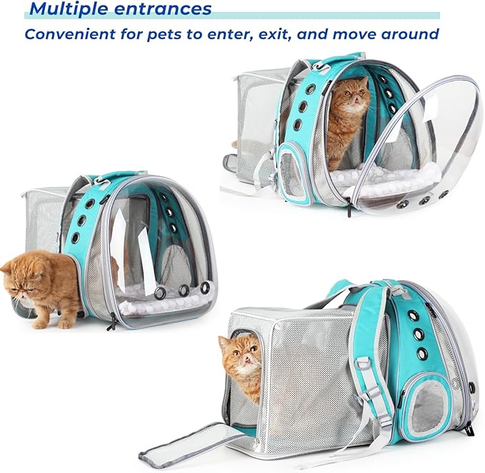 Lollimeow Cat Carrier Backpack, Bubble Dual Expandable Backpack Carrier, Pets and Small Dogs,Airline-Approved, Designed for Travel, Hiking, Walking &amp; Outdoor Use (Dual Expandable-Green)