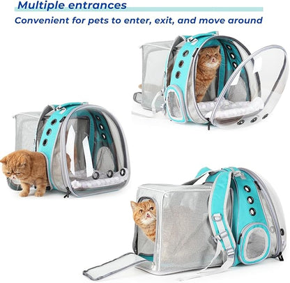 Lollimeow Cat Carrier Backpack, Bubble Dual Expandable Backpack Carrier, Pets and Small Dogs,Airline-Approved, Designed for Travel, Hiking, Walking &amp; Outdoor Use (Dual Expandable-Green)