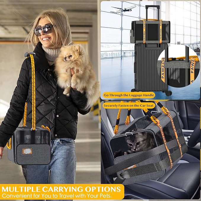PAWZIDEA Double Pet Stroller with 2 Detachable Carriers, Portable Dog Crate for Car Travel &amp; TSA-Approved Expandable Cat Carrier, Foldable Lightweight Jogger Stroller for 2–4 Cats or Small/Medium Dogs
