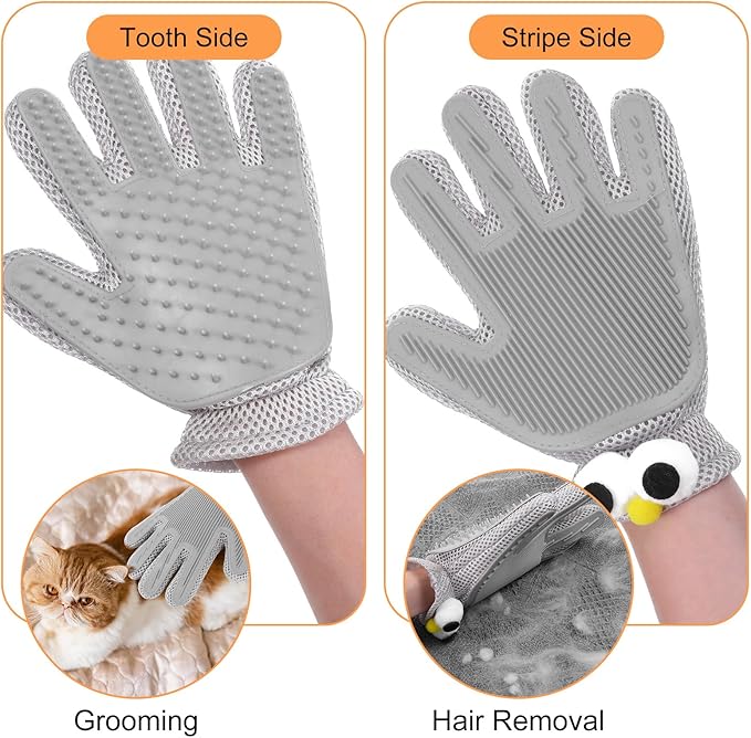 2 in 1 Pet Grooming Glove for Cats &amp; Dogs, Efficient Deshedding Brush Pet Long Short Fur Removal Glove, Gentle Massaging Puppy Kitten Bathing Grooming Brush Tool, Easy Clean Floating Hair Mitt