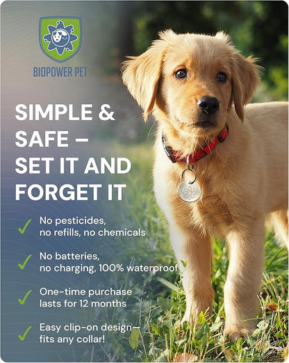Natural Flea &amp; Tick Repellent Collar Tag for Dogs &amp; Cats – BioPower Pet Shield – Safe for Pets When Used as Directed – Lasts 1 Full Year - Small/Regular Tag Bundle (1 Pack)