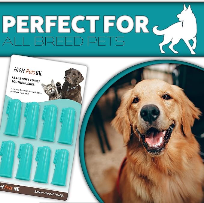 H&amp;H Pets Dog Finger Toothbrushes - Professional Pet Finger Dental Brush Set for Dogs Puppies Cats, Soft Bristles, Size Small 4 Count-Silicon