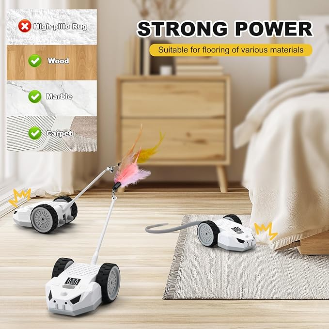 Interactive Cat Toys for Indoor Cats - Smart Moving Electric Mouse with Remote Control, Feather Tail, and Rechargeable Battery - Automatic Play for Bored Kittens &amp; Adult Cats &amp; Daily Exercise