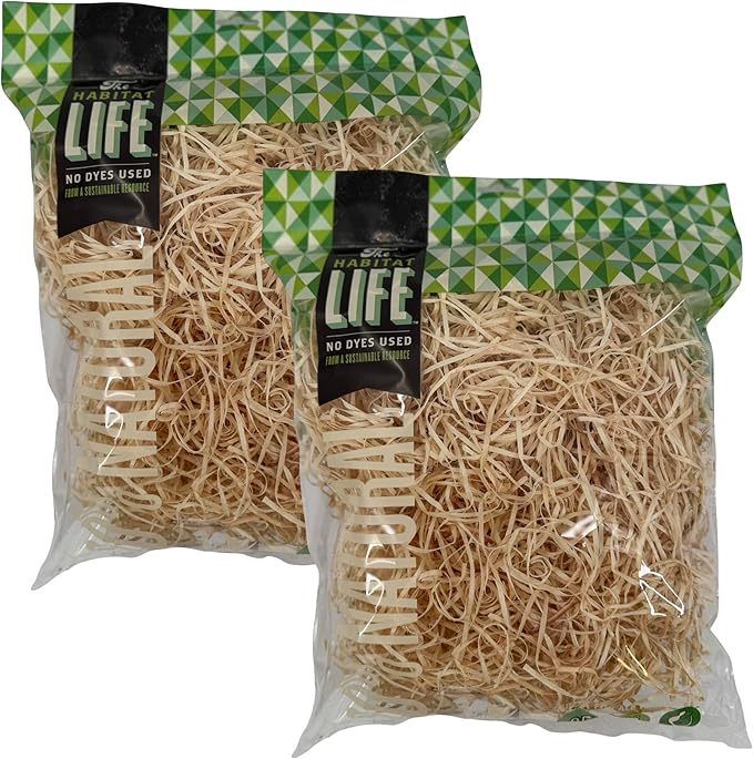 The Habitat Life - Natural Ribbon Cut Excelsior - for Birds, Hamsters, Gerbils, Rats &amp; Other Small Mammals - Soft &amp; Absorbent - Wood Fiber - Dye-Free &amp; Safe - Medium - 2 Pack