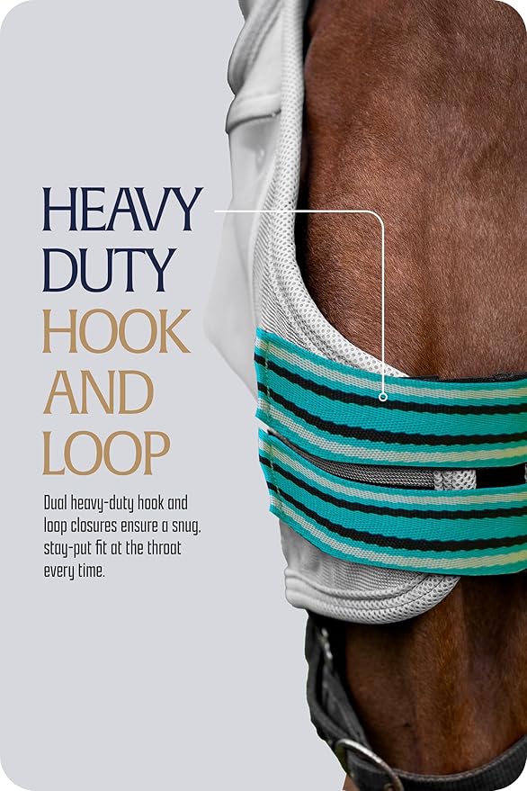 Equinavia Algard Soft Mesh Horse Fly Mask with Ear Protection and 45 UPF Rating | No Eye Irritation &amp; UV Protection - Silver/Turquoise - Warmblood