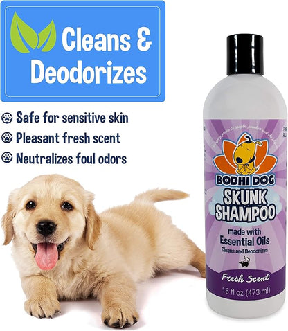 Bodhi Dog Skunk Shampoo - Odor Remover with Essential Oils for Dogs &amp; Cats - Cleans, Deodorizes &amp; Eliminates Skunk Smell - Gentle on Skin &amp; Suitable for Pets of All Sizes - Made in USA (16 Fl Oz)