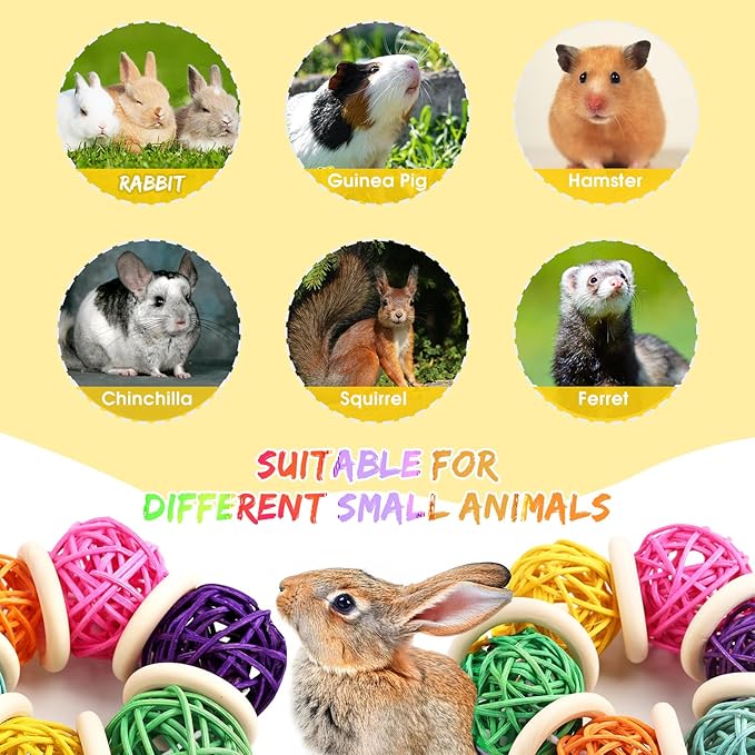 2 Pcs Natural Grass Chew Balls for Rabbits, Chinchillas, Hamsters &amp; Mice - Safe Dental Health Toys for Teeth Grinding, Chewing &amp; Dental Care, Small Animal Enrichment Chew Toys