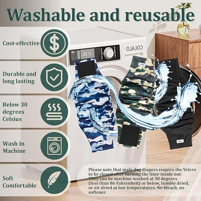 Reusable Dog Diapers Male, Premium Washable Belly Bands for Dogs, Pack of 5, High Absorbing Medium Male Dog Wraps for Doggie &amp; Puppy in Incontinence or Excitable Urination and Training(M)