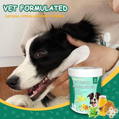 60 Count Dog Dental Wipes - Teeth Cleaning Finger Wipes for Dogs &amp; Cats, Hypoallergenic Dog Toothbrush Finger Dental Wipes to Remove Plaque &amp; Tartar, Freshen Bad Breath, Gentle Cleaning(4.7″*1.7″)