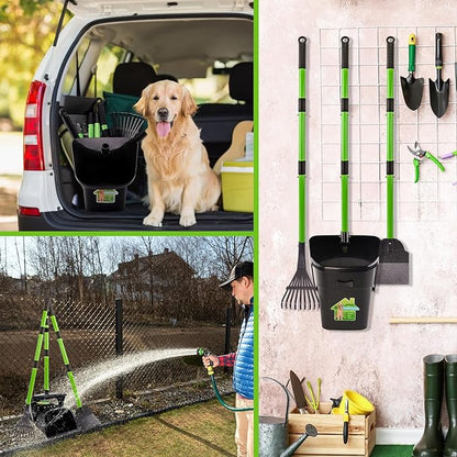 LANNEY Pooper Scooper - 38" Long Adjustable Metal Handle Dog Pooper Scooper Swivel Bin &amp; Rake &amp; Spade with 50 Bags Attachment, Portable Heavy Duty Dog Poop Scooper for Yard Dogs Large Medium Small