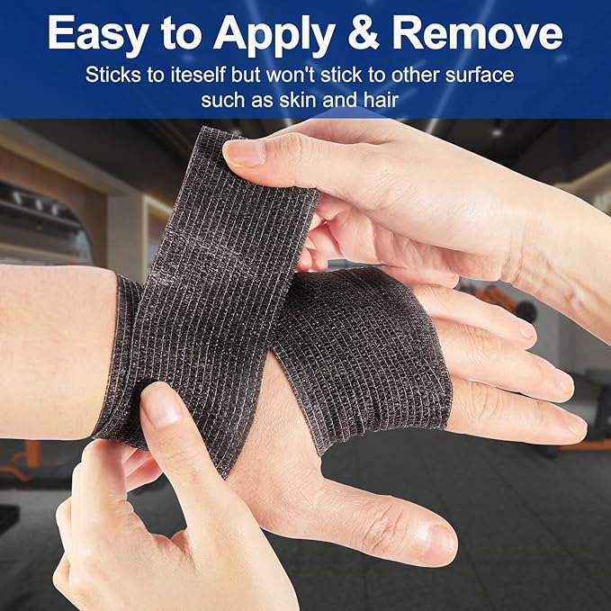 LDIWEE 24 Pack 2 Inch Self Adhesive Bandage Wrap - 5 Yard Black Cohesive Vet Wrap &amp; Athletic Tape Grip Tape for Ankle Sprains, First Aid Medical, Sports Injuries