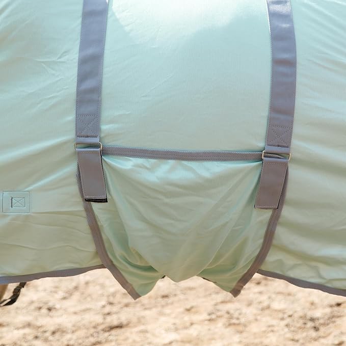 Horse Fly Sheet with Detachable Neck Cover &amp; Belly Wrap, Adjustable Fly Sheet for Horses, Ventilated Airflow Mesh Equine Cooling Summer Flysheet Green 69