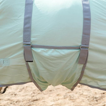 Horse Fly Sheet with Detachable Neck Cover &amp; Belly Wrap, Adjustable Fly Sheet for Horses, Ventilated Airflow Mesh Equine Cooling Summer Flysheet Green 75