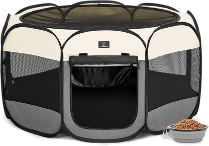 A4Pet Cat Playpen, 39.5” Pop Up Dog Playpen with Bowl, Suitable for Puppies, Kittens, and Small Animals, Removable Zipper &amp; Mesh Panel(16”W × 10”H)