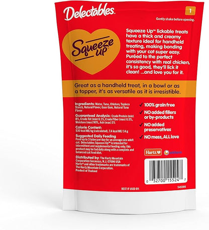 Hartz Delectables Squeeze Up Interactive Lickable Wet Cat Treats for Adult &amp; Senior Cats, Tuna &amp; Salmon, 4 Count(Pack of 8)