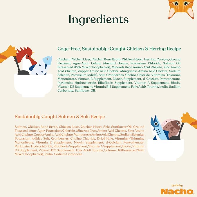 Made by Nacho Pate Wet Cat Food Variety Pack, Chicken &amp; Herring and Salmon &amp; Sole, 3 Ounce Cans, Grain-Free Canned Pet Food, Bone Broth Infused for Hydration, 12 Pack
