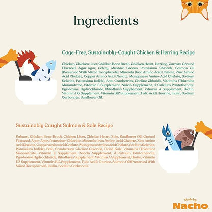 Made by Nacho Pate Wet Cat Food Variety Pack, Chicken &amp; Herring and Salmon &amp; Sole, 3 Ounce Cans, Grain-Free Canned Pet Food, Bone Broth Infused for Hydration, 12 Pack