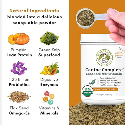 Wholistic Pet Organics Canine Complete - Dog Multivitamin Powder - 1 Lb - Daily Dog Vitamins and Supplements for Homemade Food - Immune System, Skin, Coat &amp; Overall Health - Small and Large Breed