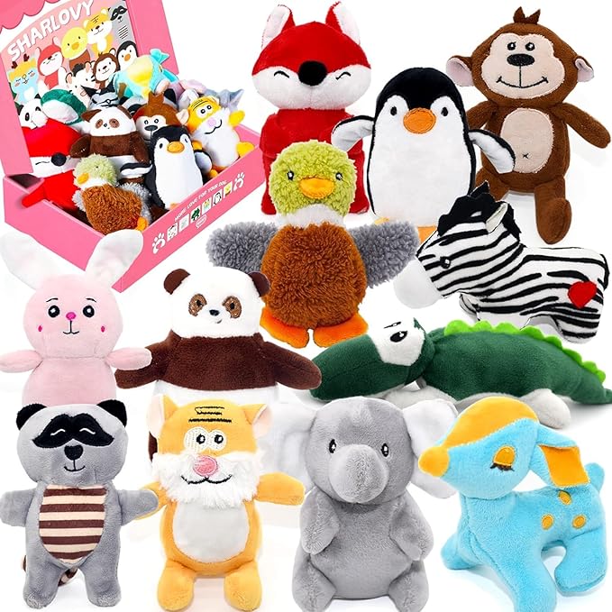 SHARLOVY Dog Squeaky Toys for Small Dogs,Stuffed Animal Puppy Toy,Cute Puppy Chew Toy for Dog Teething, for Small to Medium Dogs,Soft Plush Pet Toys Pack 12 in Gift Box