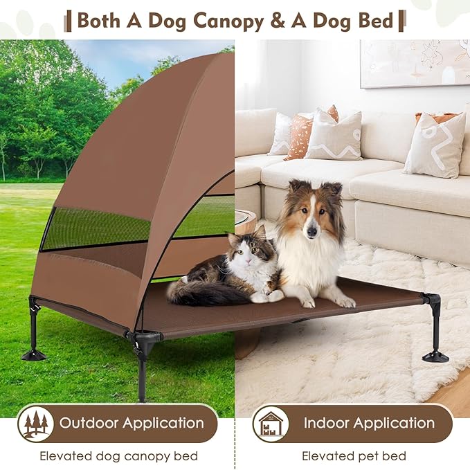 Upgraded Elevated Dog Bed with Canopy, Portable Raised Outdoor Dog Bed with Stable Anti-Slip Feet, Wider Shade Pet Bed Cot, Raised Dog Beds for Large Dogs Camping, Indoor &amp; Outdoor Use